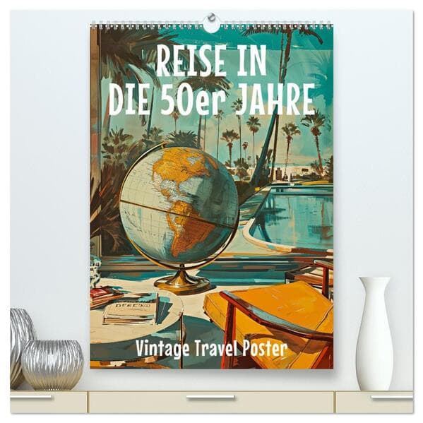 Reise in die 50er Jahre. Vintage Travel Poster. (hochwertiger Premium Wandkalender 2026 DIN A2 hoch)