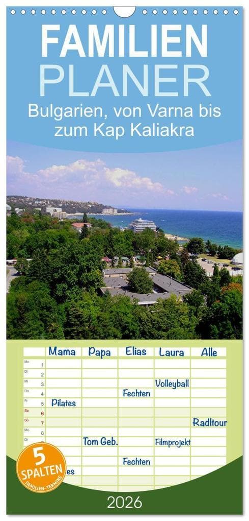 Familienplaner 2026 - Bulgarien, von Varna bis zum Kap Kaliakra mit 5 Spalten (Wandkalender, 21 x 45 cm) CALVENDO