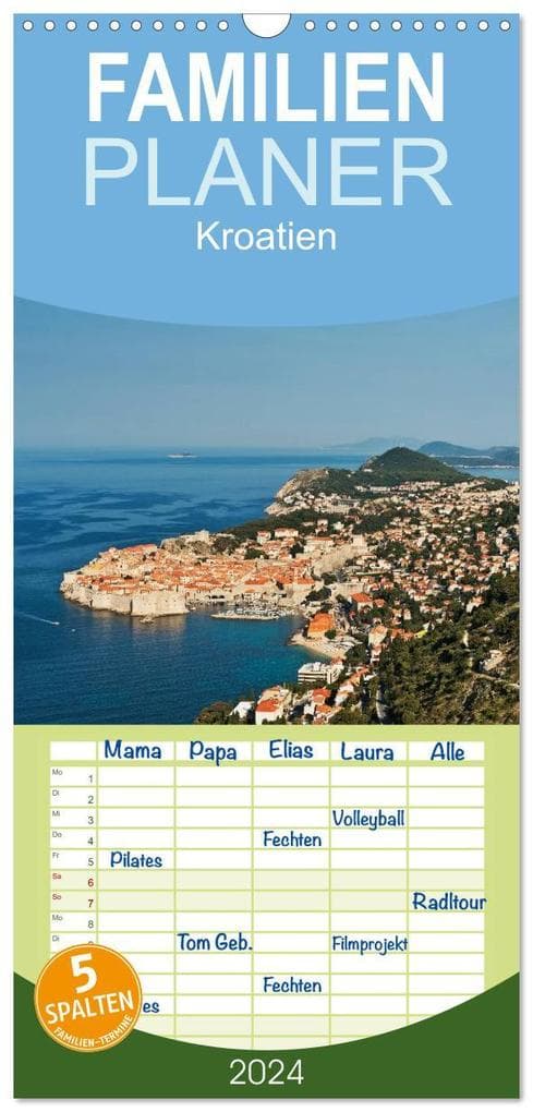 Familienplaner 2026 - Kroatien, Terminplaner mit 5 Spalten (Wandkalender, 21 x 45 cm) CALVENDO