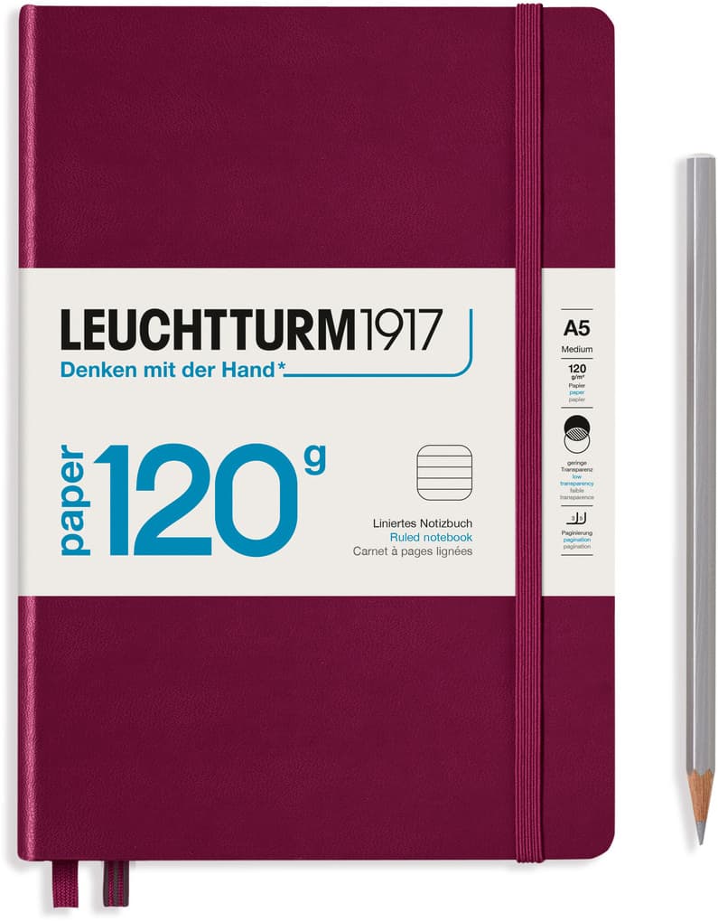 Notizbuch Medium (A5), EDITION 120, Hardcover, 203 nummerierte Seiten, Port Red, liniert