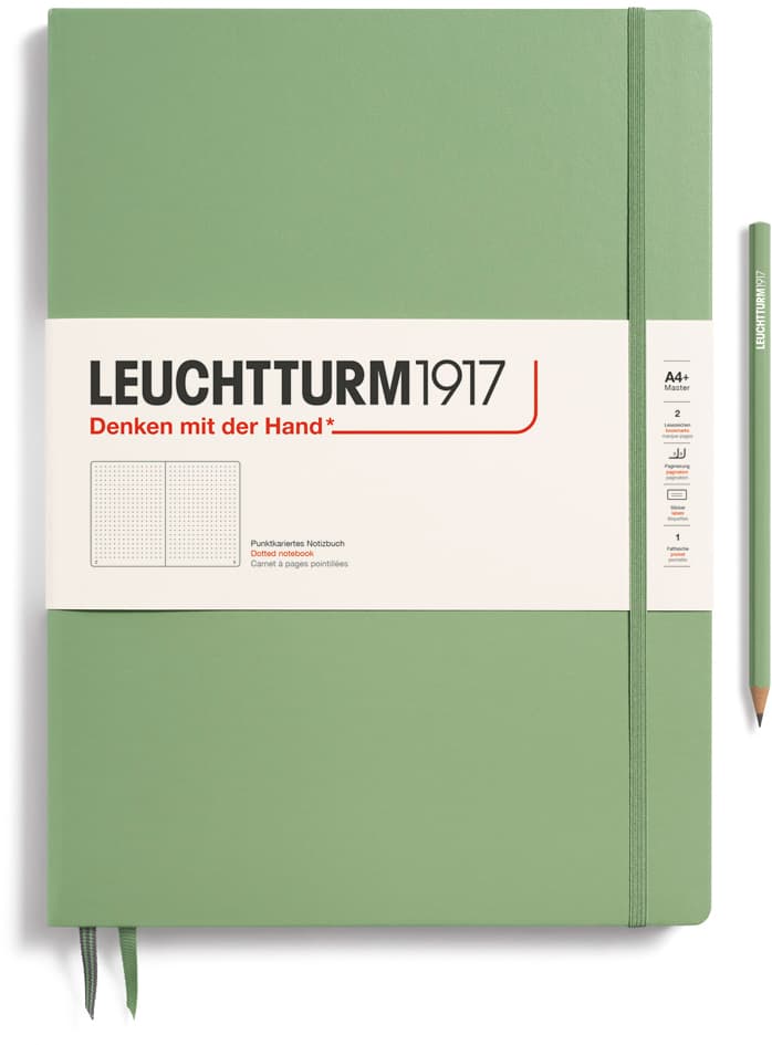 Notizbuch Master Slim (A4+), Hardcover, 123 nummerierte Seiten, Salbei, Dotted