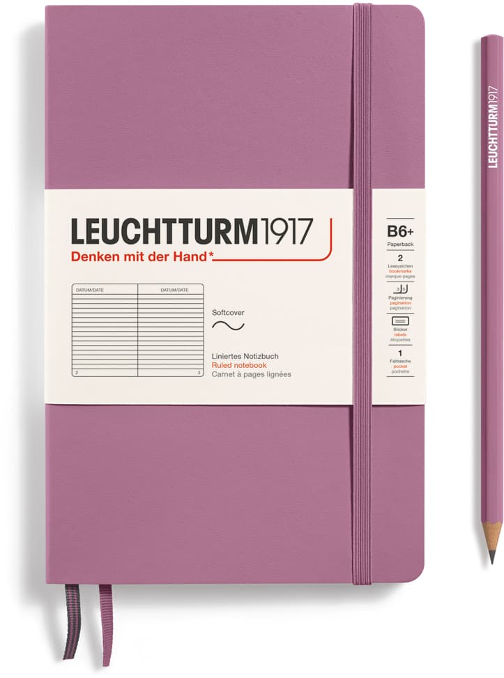 Notizbuch Paperback (B6+), Softcover, 123 nummerierte Seiten, Dusty Rose, Liniert
