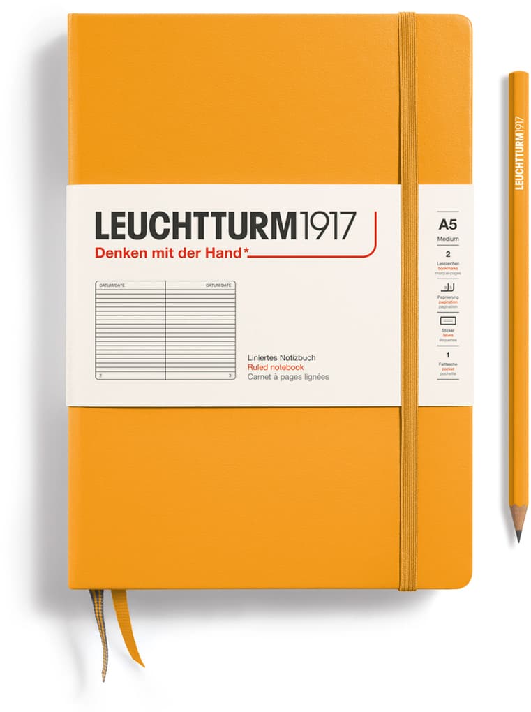 Notizbuch Medium (A5), Hardcover, 251 nummerierte Seiten, Rising Sun, liniert