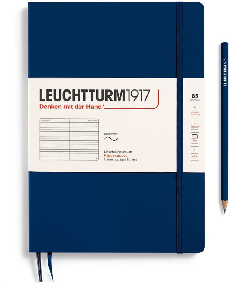 Notizbuch Composition (B5), Softcover, 123 nummerierte Seiten, Marine, Liniert