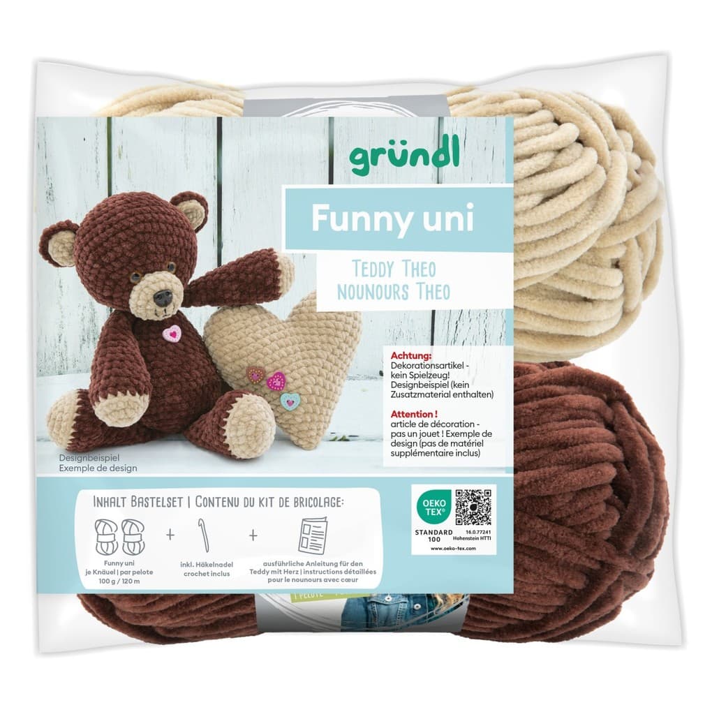 gründl Funny uni SB-Pack Teddy Theo, Chenillegarn, Häkelset