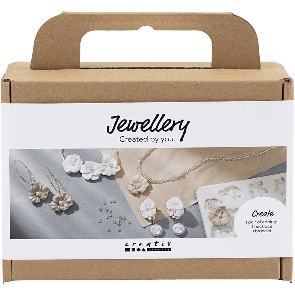 Creativ Company Mini Kreativ Set Schmuck, Ohrringe, Armband und, Halskette im Blumendesign, Beige, Hellbeige, Beige