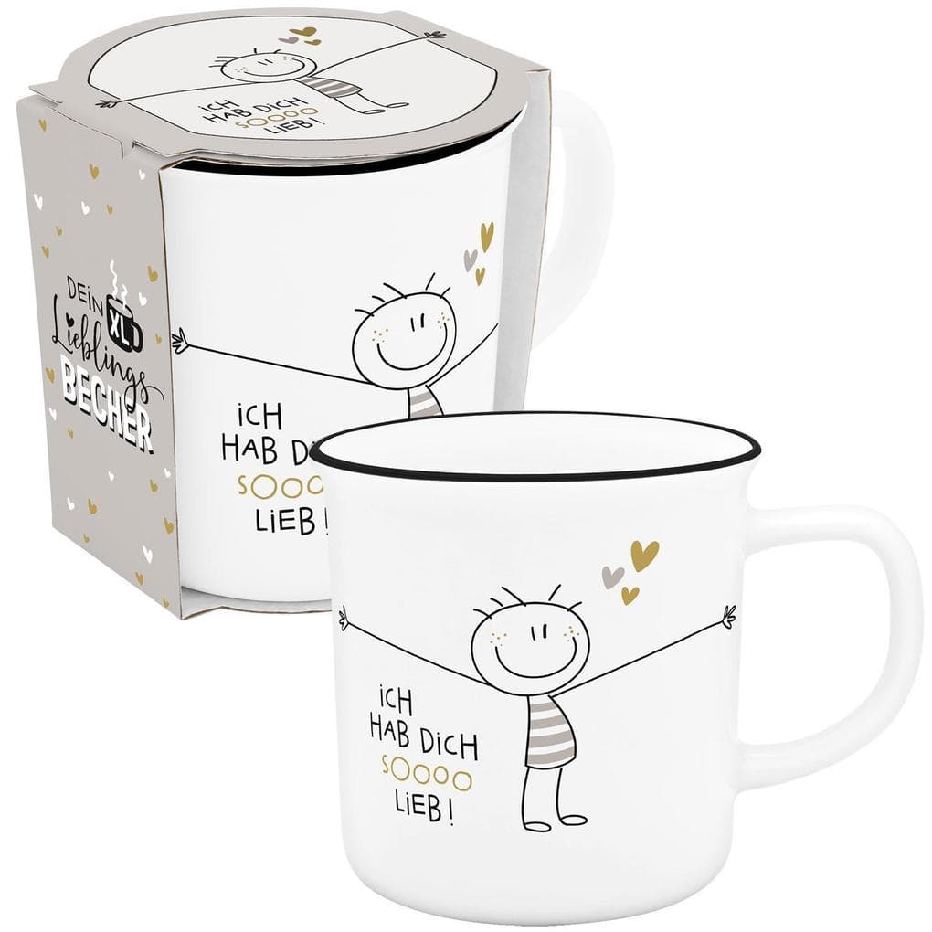 XL-Becher in Emailleoptik "Hab dich sooo lieb"