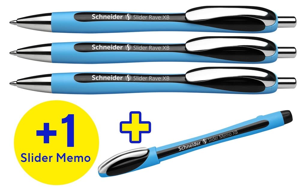 Schneider 3x Kugelschreiber Rave Box + 1x Memo schwarz, 4er Set