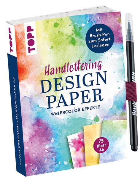 Handlettering Design Paper World of Watercolor A6 mit Brush Pen