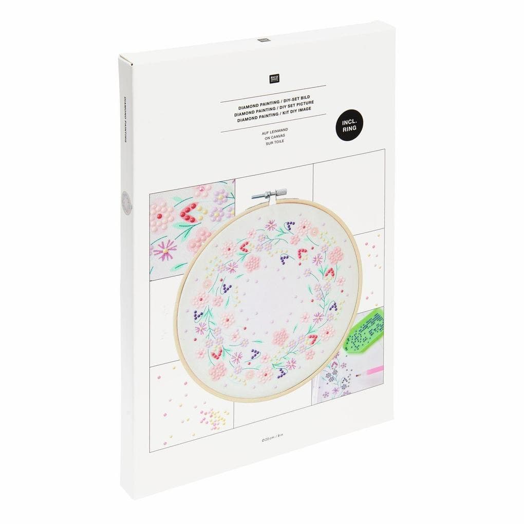 Diamond Painting DIY-Set, Bild auf Leinwand, Funkelnder Blumenkranz // Ø 20 cm. 14-teilig