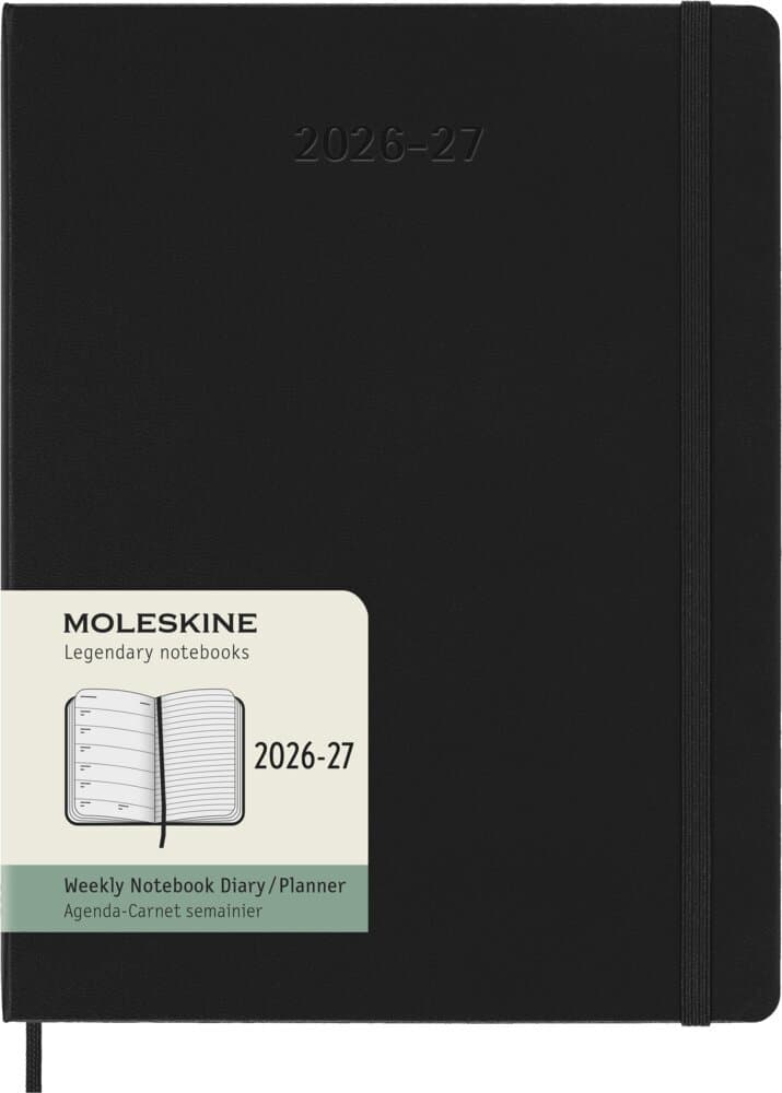 Moleskine 18 Monate Wochen Notizkalender 2026/2027, XL, 1 Wo = 1 Seite, Rechts linierte Seite, Fester Einband, Schwarz