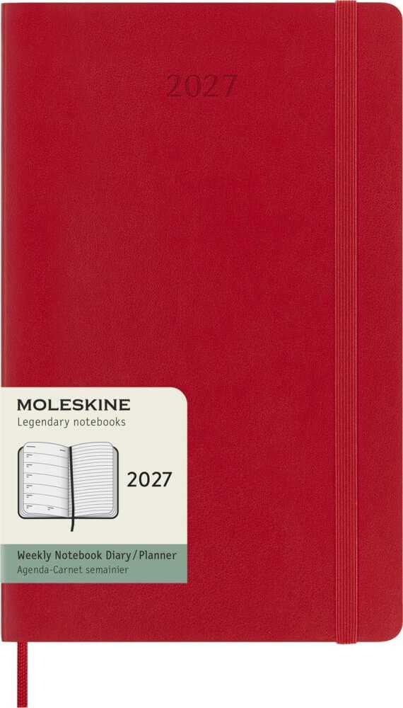 Moleskine 12 Monate Wochen Notizkalender 2027, Large/A5, 1 Wo = 1 Seite, rechts linierte Seite, Weicher Einband, Scharlachrot