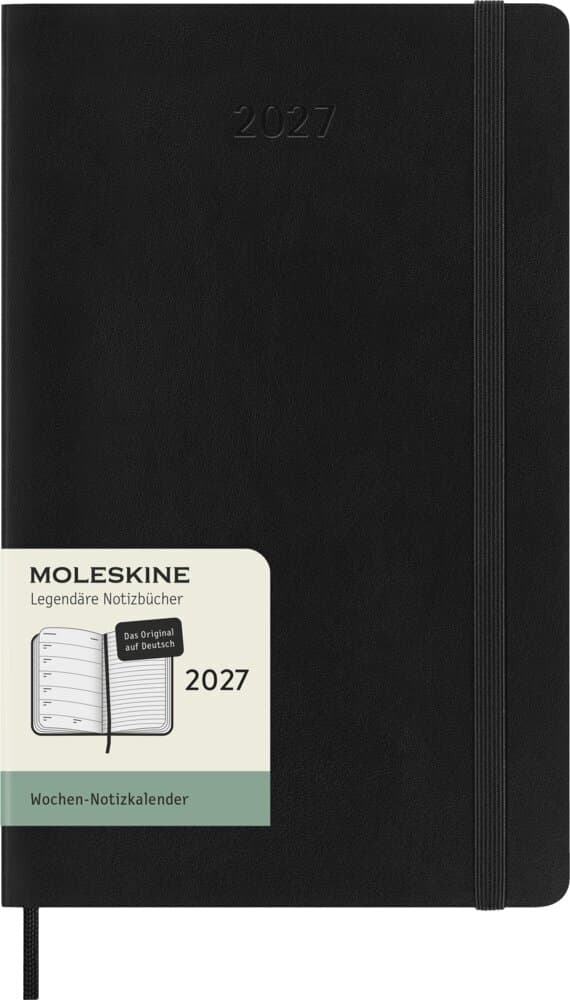 Moleskine 12 Monate Wochen Notizkalender Deutsch 2027, Large/A5, 1 Wo = 1 Seite, rechts linierte Seite, Weicher Einband, Schwarz