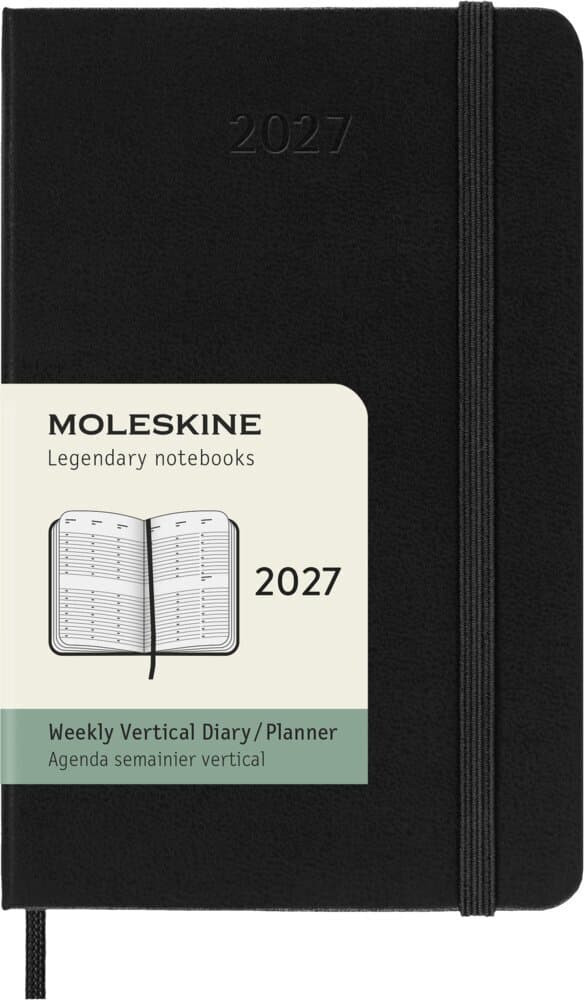 Moleskine 12 Monate Wochenkalender 2027, Pocket/A6, 1 Wo = 2 Seiten, vertikal, fester Einband, Schwarz