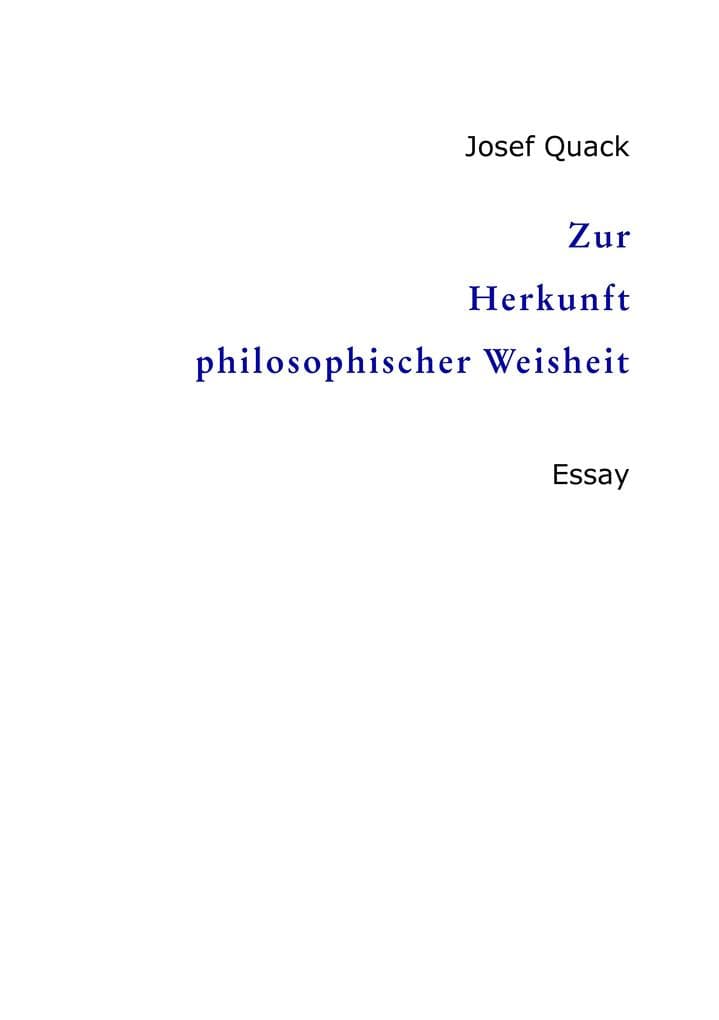 Zur Herkunft philosophischer Weisheit