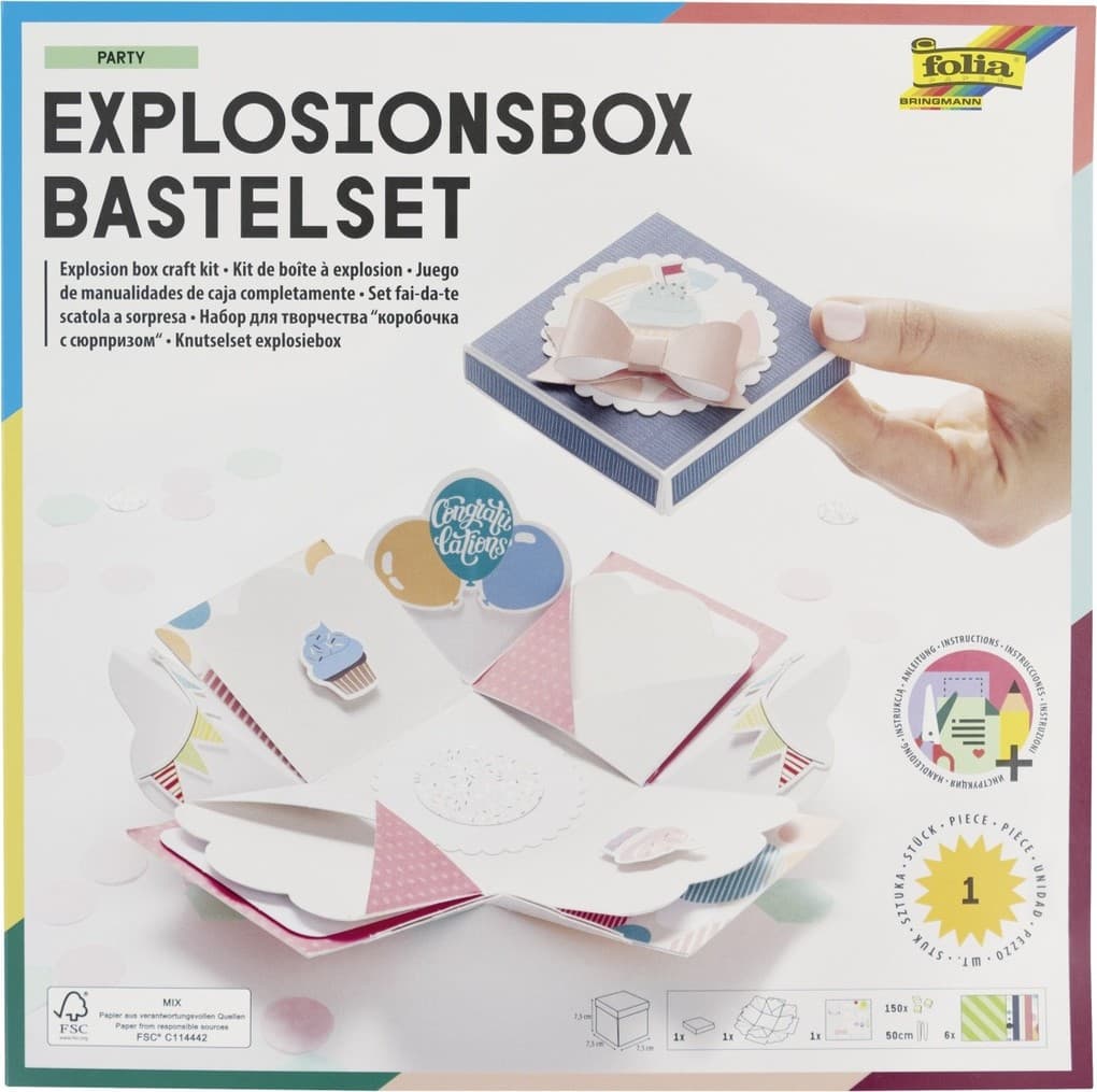 Folia Explosionsbox-Bastelset PARTY für Geburtstag, Hochzeit, Muttertag, Valentinstag